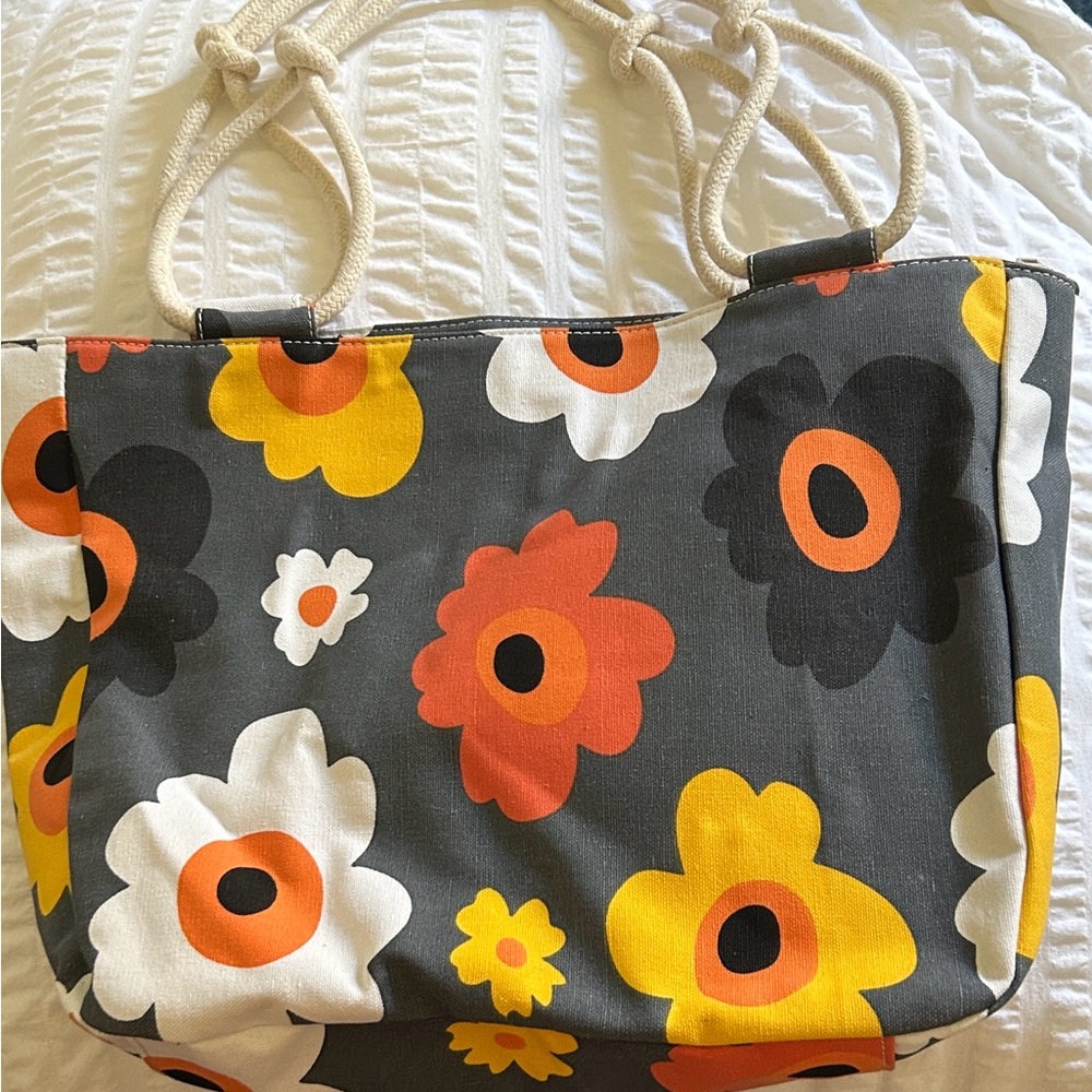 Floral Canvas Tote Bag - Multicolor